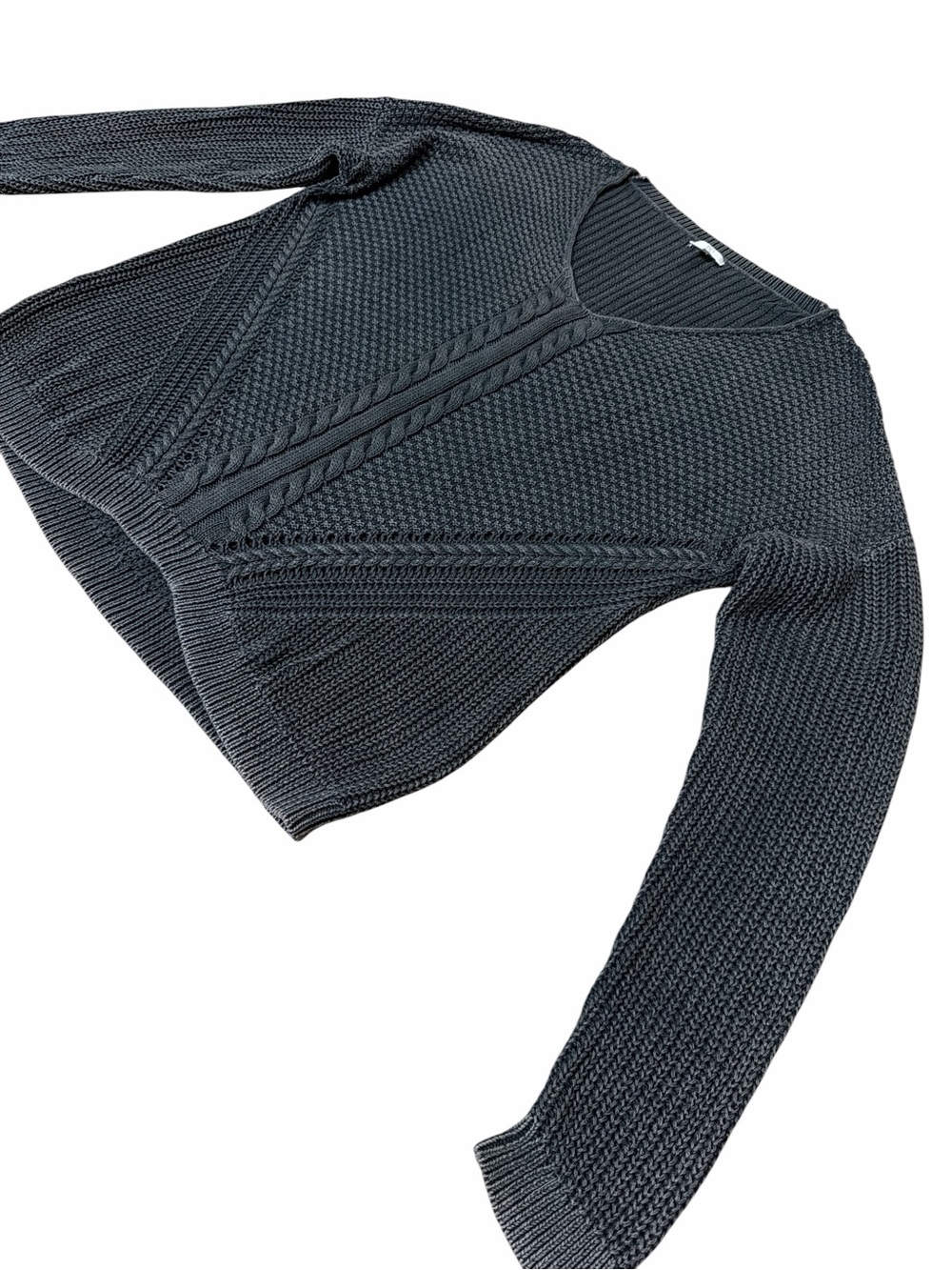 BP Women's Charcoal Cable Knit V-Neck Lightweight Sweater